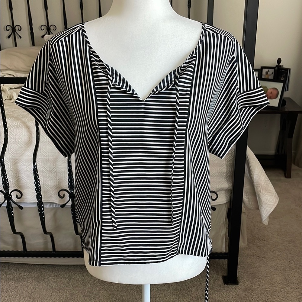 Black and White Striped Women's Top